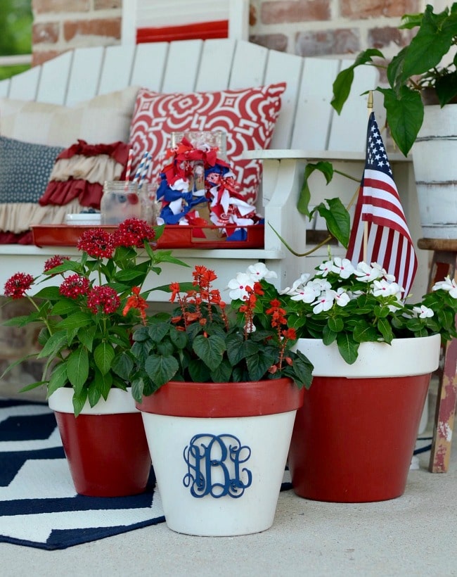 Patriotic Porch Party Monogram Flower Pot