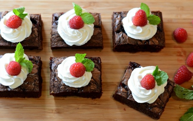 Raspberry Jam Brownies with Homemade Whipped Topping