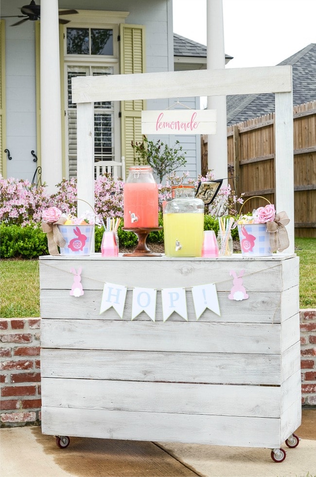 Easter Egg Hunt Lemonade Stand with rolling wheels/ Aimee Broussard Blog