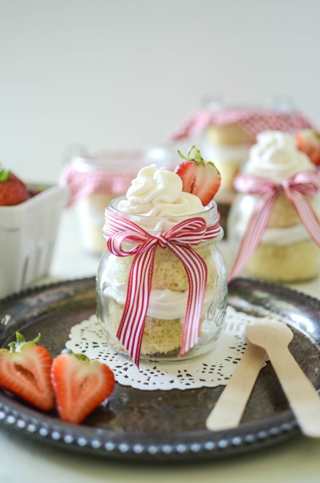 Mason Jar Tres Leches Cake with Strawberry Whipped Cream 