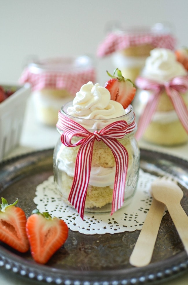 Mason Jar Tres Leches Cake with Strawberry Whipped Cream 