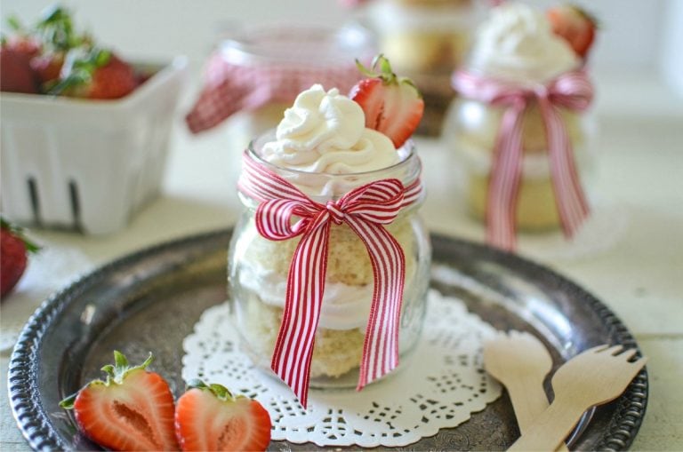 Mason Jar Tres Leches Cake with Strawberry Whipped Cream