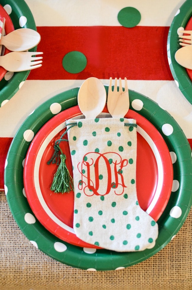 Team Elf Children's Christmas Table Monogrammed Stockings 