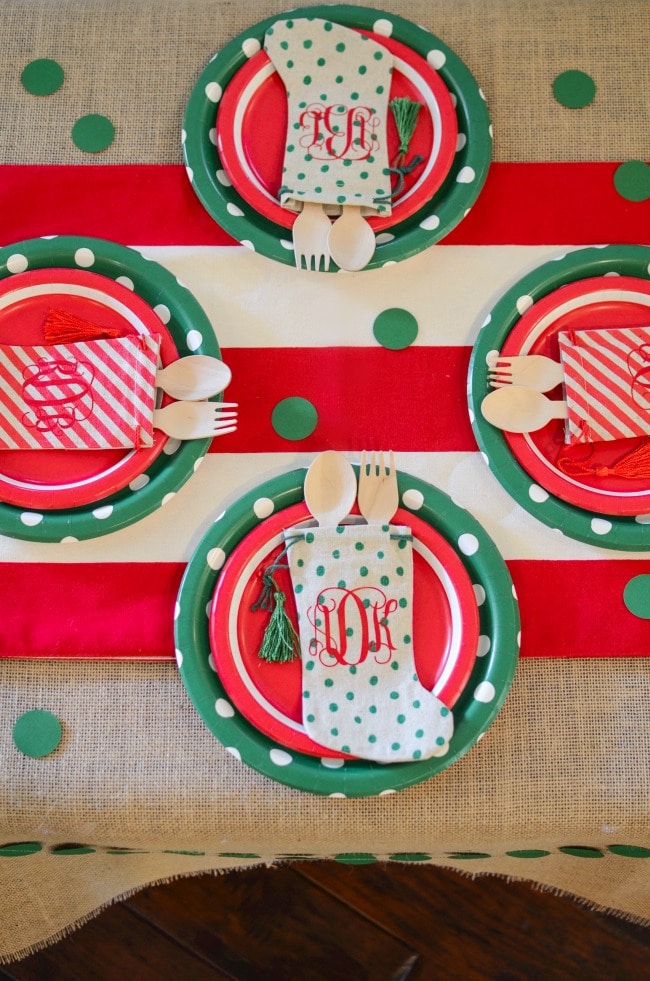 Team Elf Children's Christmas Table Monogrammed Stockings 