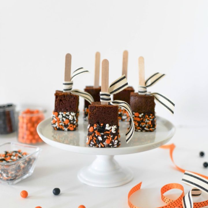 Chocolate Dipped Brownie Pops for Halloween