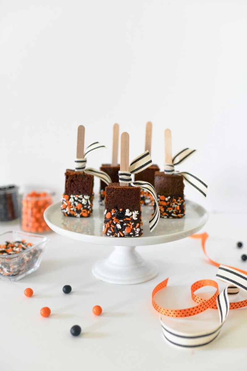 Chocolate Dipped Brownie Pops for Halloween