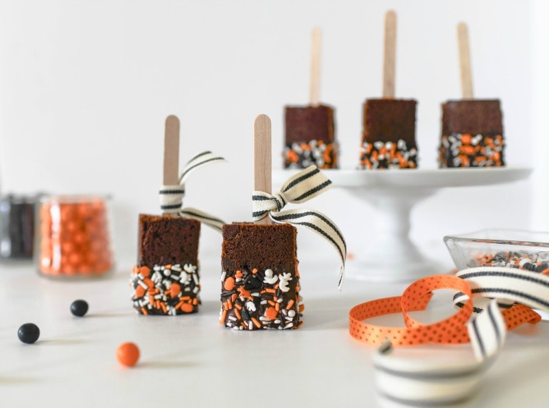 Chocolate Dipped Brownie Pops for Halloween