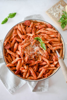 One Pot Penne alla Vodka with Spicy Andouille