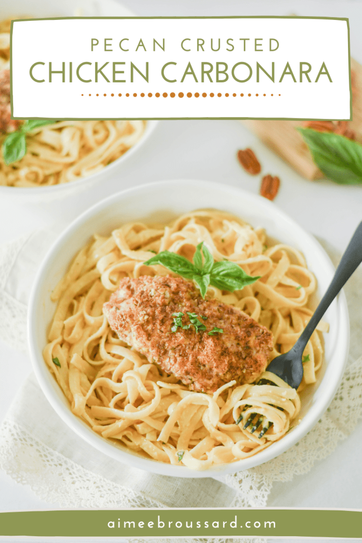 Pecan Crusted Chicken Carbonara perfect for date night at home! 